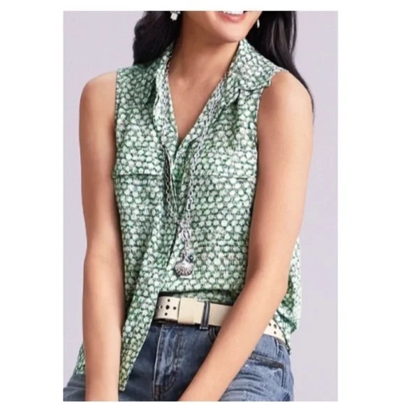 CAbi Patterned Green Sleeveless Blouse - Picture 11 of 11